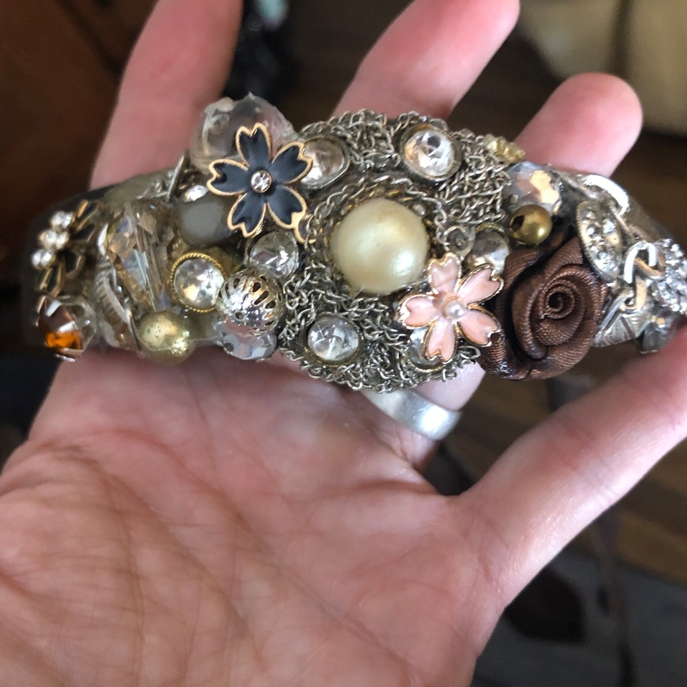 OOAK Upcycled Collage Altered Art Nouveau Wedding Fairy Brunette Tie On Headband